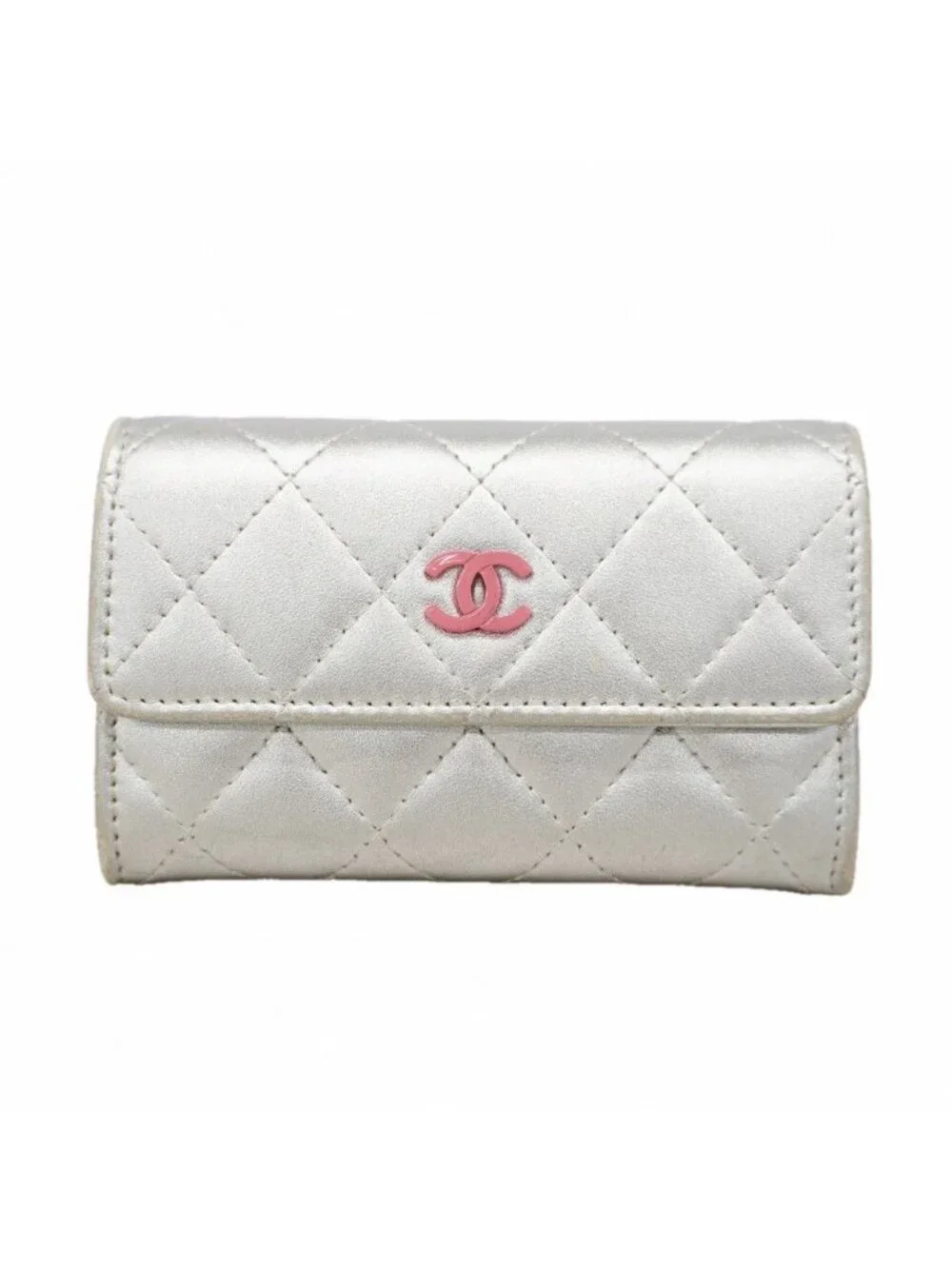 Chanel Card Case Quilted Lambskin Silver